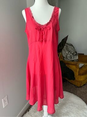 Vintage coral pink sheer chemise slip dress cottage summer size medium